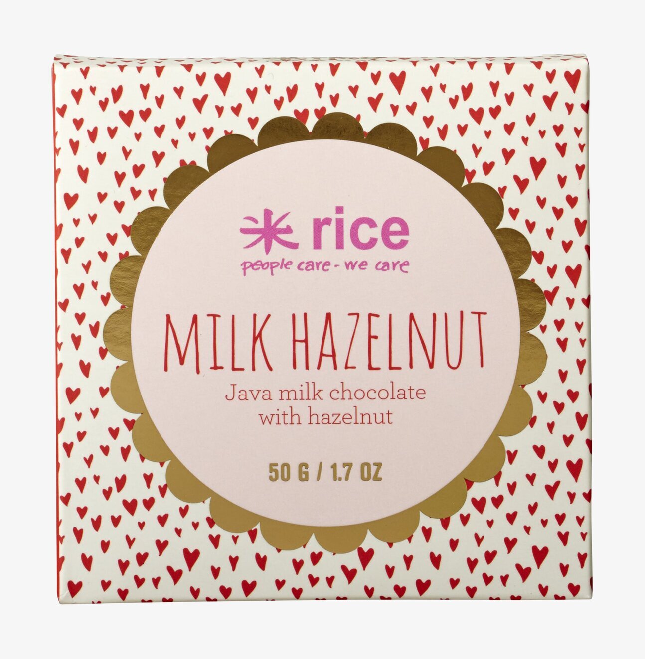 Chokladkaka - RICE förpackning med hjärtan och gyllene kant