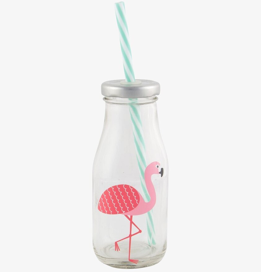 Glasflaska Flamingo från Sass & Belle med färgglad design