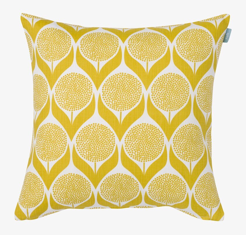 Kuddfodral Blomma Limegul från Spira med stiliserat mönster
