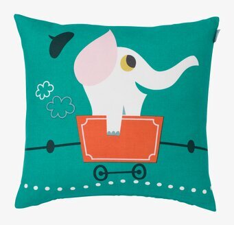 Kuddfodral Elefant Smaragdgrön från Spira med färgglatt motiv