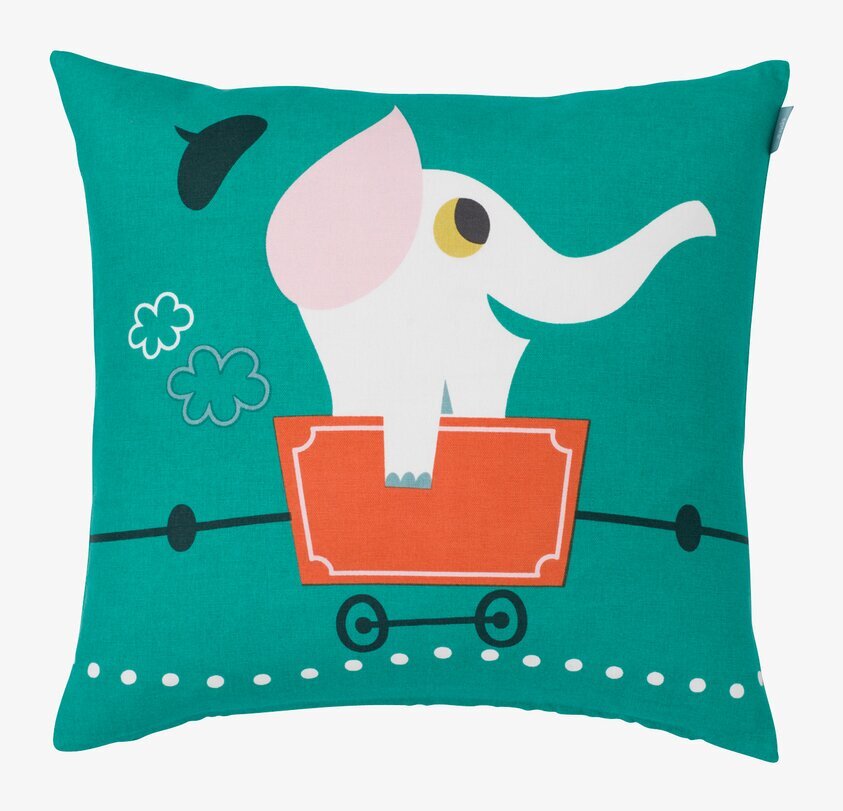 Kuddfodral Elefant Smaragdgrön från Spira med färgglatt motiv