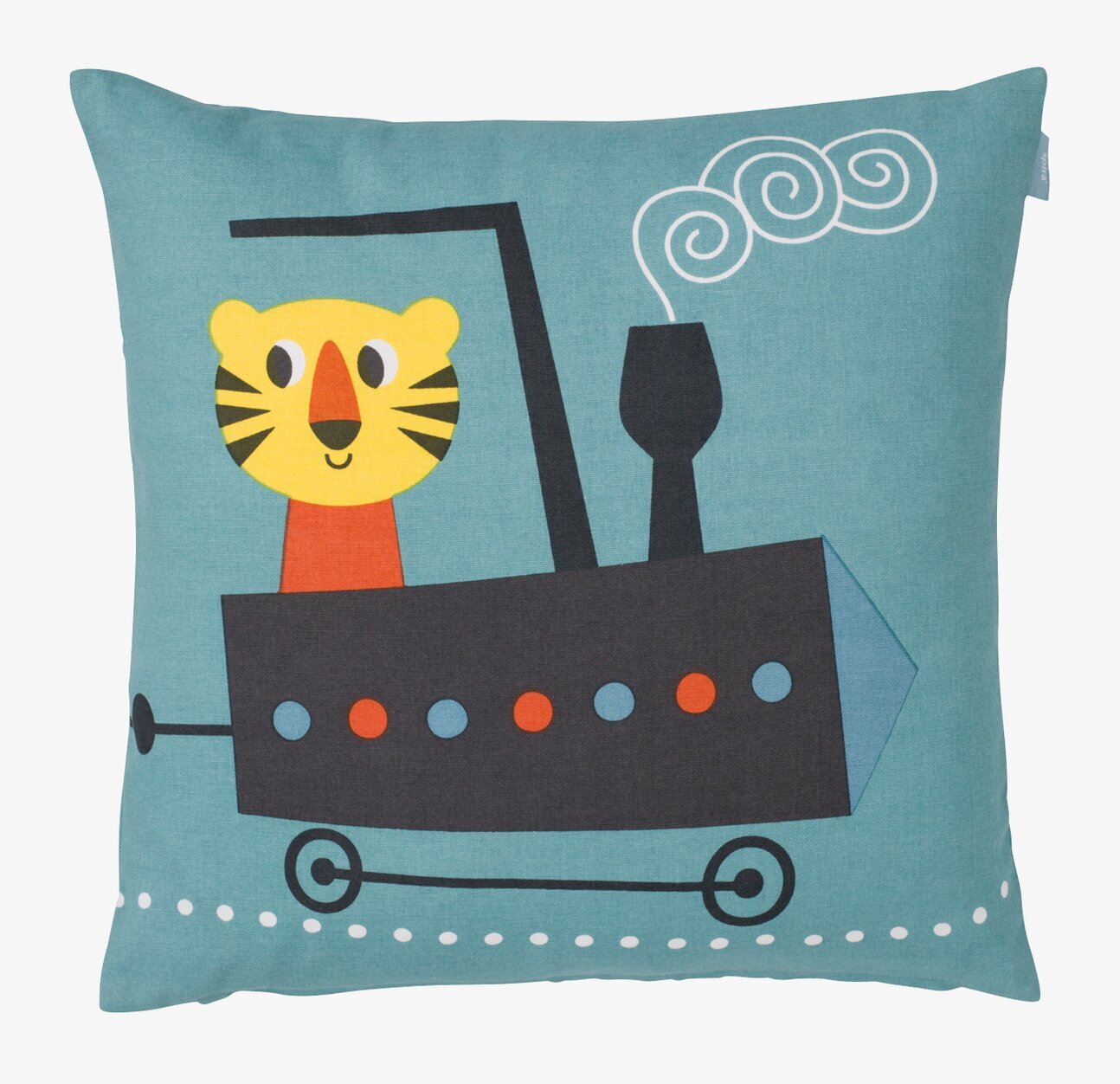 Kuddfodral Tiger Ljusblå från Spira med tiger och lokomotiv