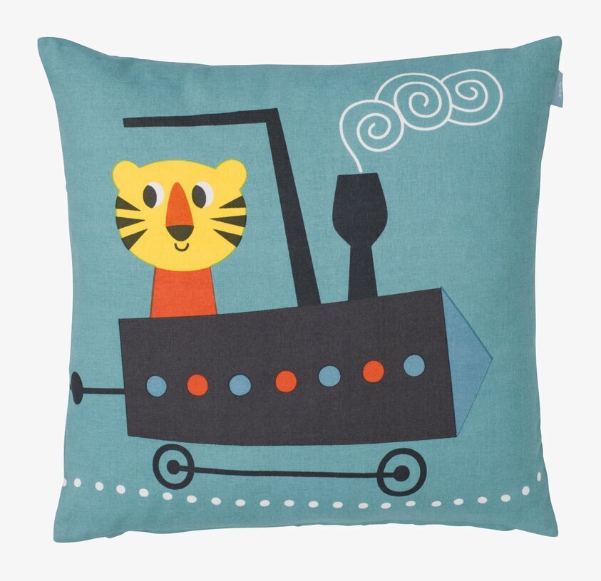 Kuddfodral Tiger Ljusblå från Spira med tiger och lokomotiv