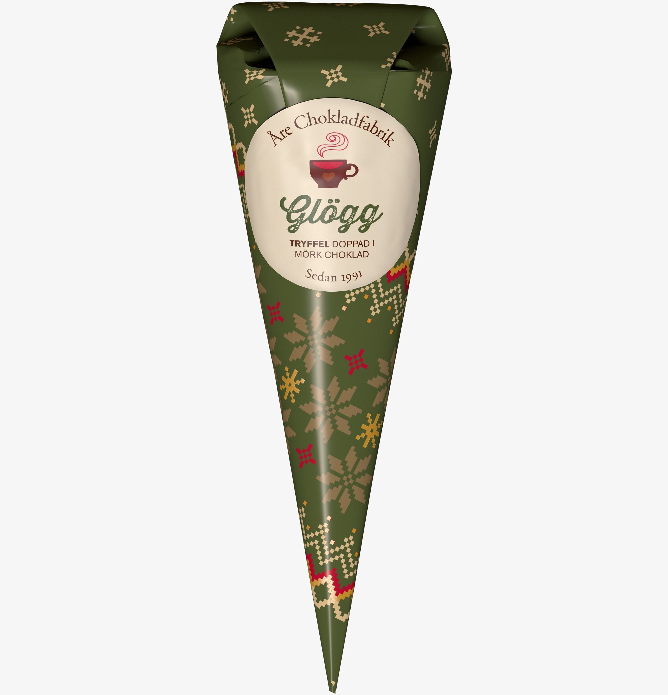 Åre Chokladfabrik Glöggtryffel i julig konformad förpackning