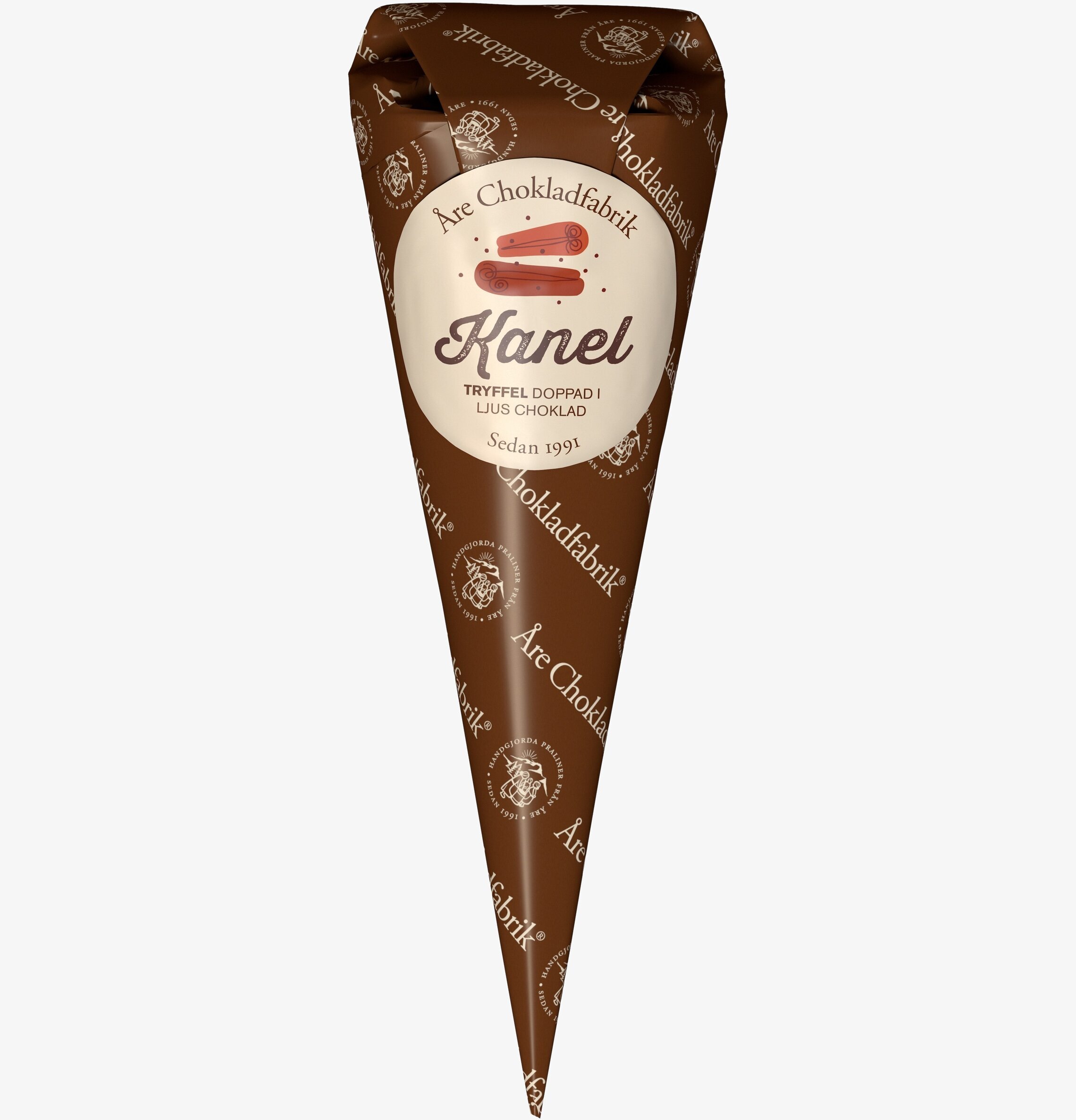 Kaneltryffel från Åre Chokladfabrik i konformad förpackning