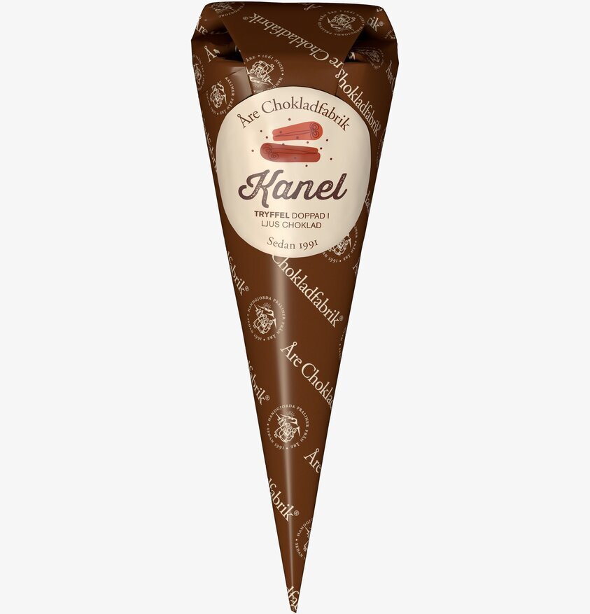 Kaneltryffel från Åre Chokladfabrik i konformad förpackning