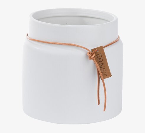 Kruka Med Läderband S Vit från Ernst med vit keramik och läder