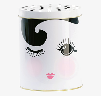 Bild av stilren plåtburk med flörtig ansiktsdesign