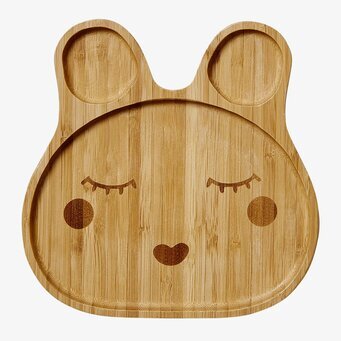 Barntallrik Sweet Face från Rice, formad som ett djurhuvud