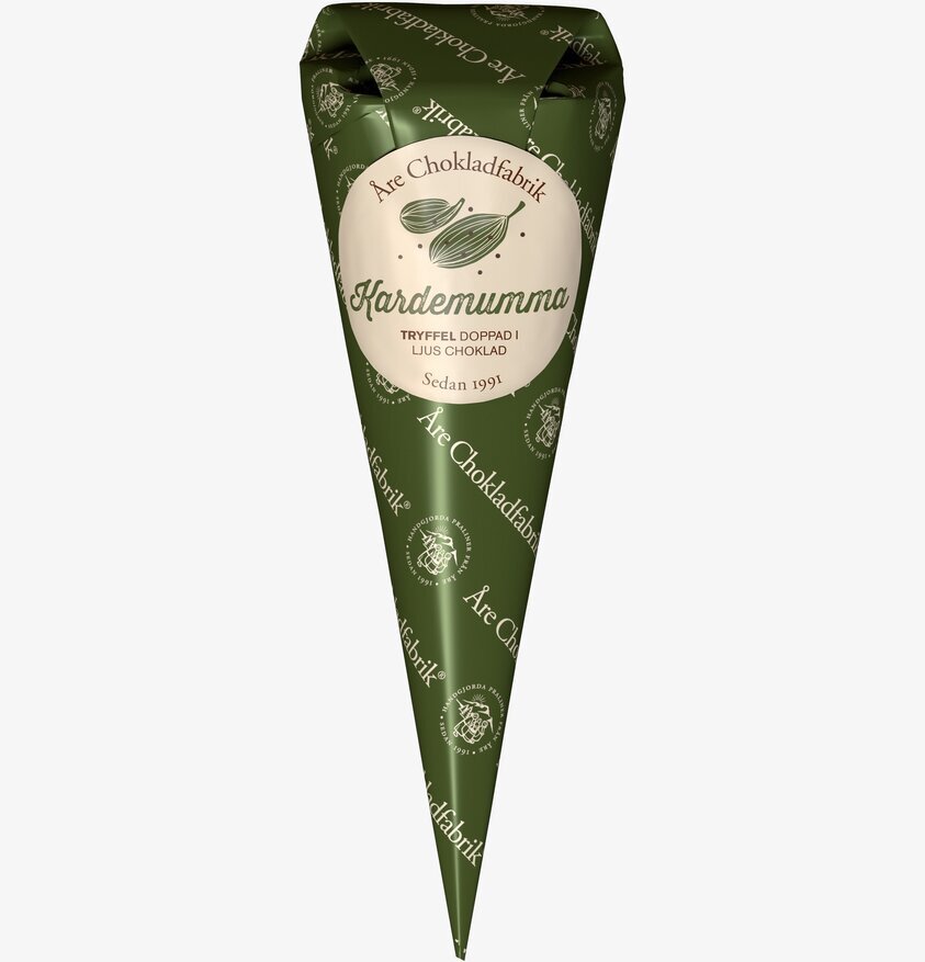 Kardemummatryffel från Åre Chokladfabrik i grön kon