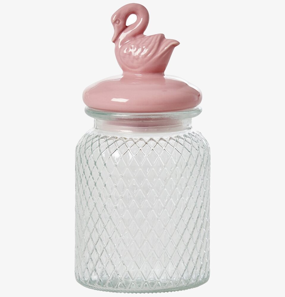 Glasburk Svan Medium från Rice med rosa keramiklock