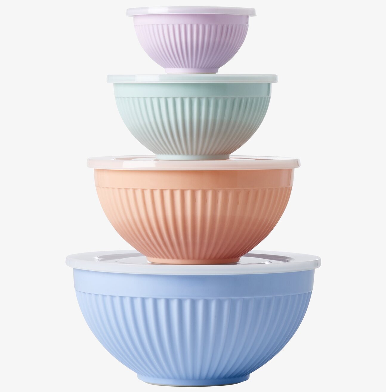 Skålar Melamin 4-Pack Shine från Rice, staplade i olika färger