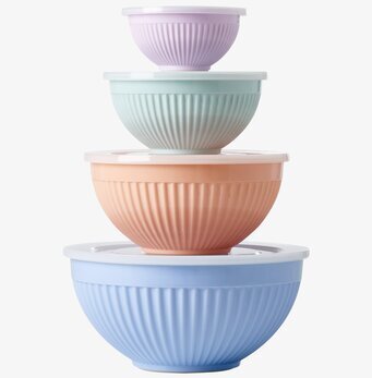 Skålar Melamin 4-Pack Shine från Rice, staplade i olika färger
