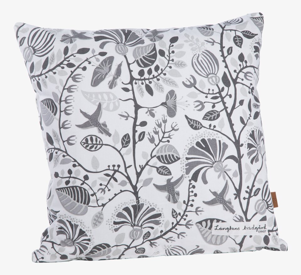 Kudde Längtans Trädgård Vit/Grå från Ernst med botaniskt mönster