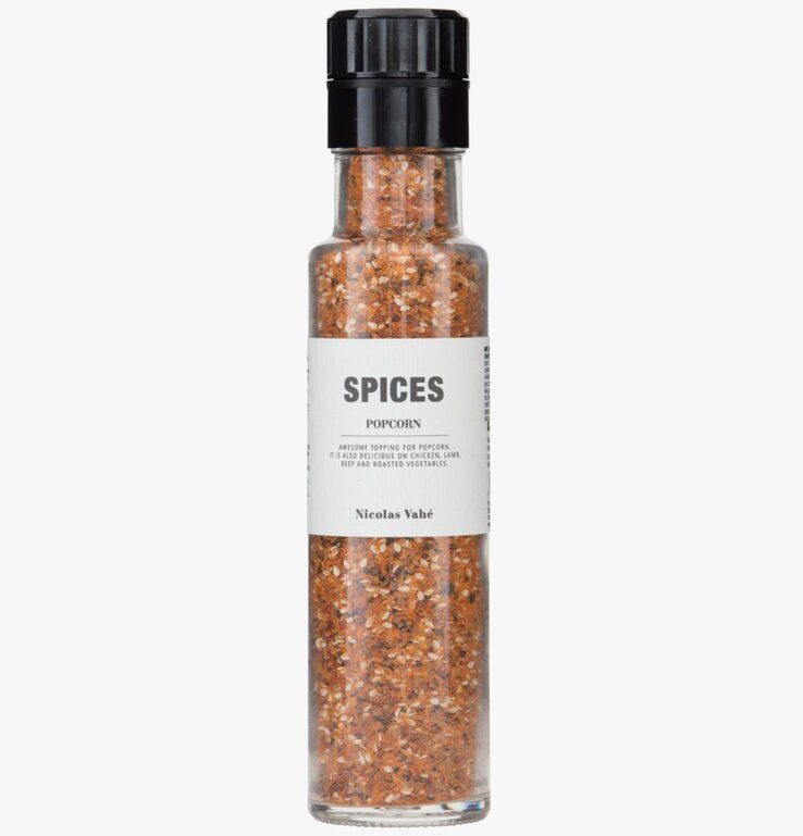 Krydda Popcorn från Nicolas Vahé i stilren glasbehållare
