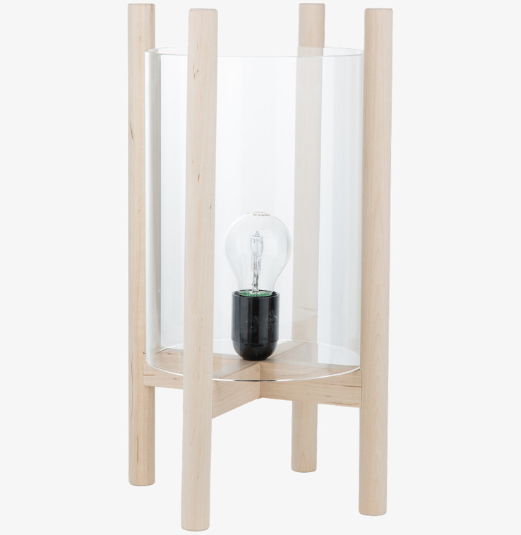 Lampa Trä & Glas från Ernst med träben och glascylinder