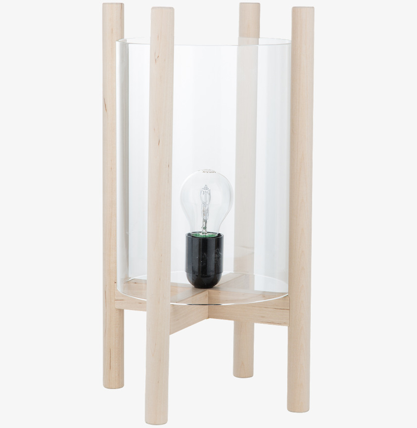 Lampa Trä & Glas från Ernst med träben och glascylinder