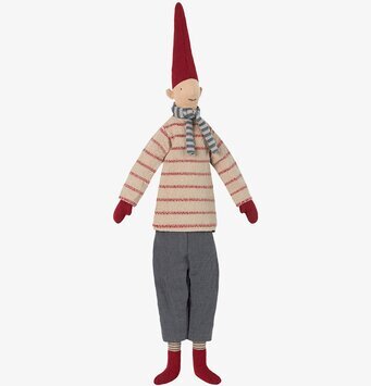 Medium Pixy Morten från Maileg i randig tröja och halsduk