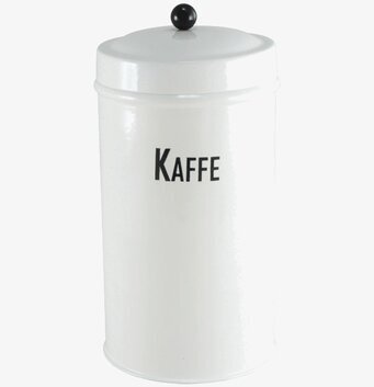 Bild av stilren vit plåtburk för kaffe i köksmiljö
