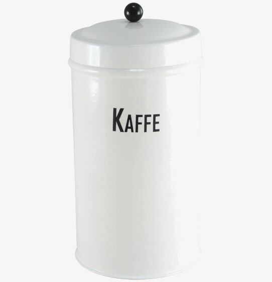 Bild av stilren vit plåtburk för kaffe i köksmiljö