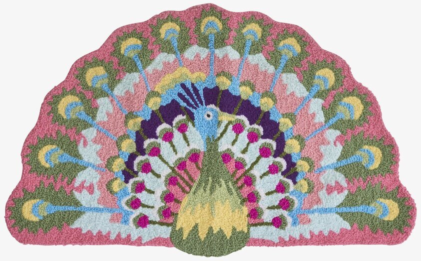 Matta Påfågel Rosa/Grön från Rice med livfulla färger