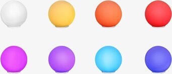 Glaslampa Rund från Havsö i åtta färger mot vit bakgrund