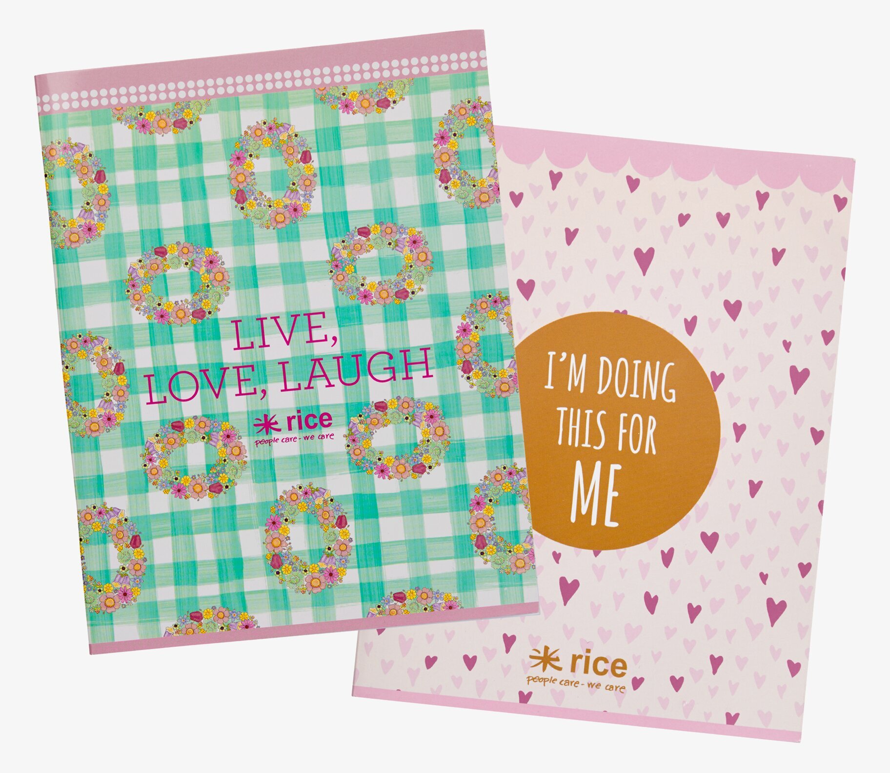 A5 Skrivbok Live Love Laugh från Rice med färgglada mönster