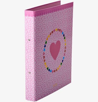 Pärm A4 Med 4 Ringar från Rice med rosa hjärtan och blommor