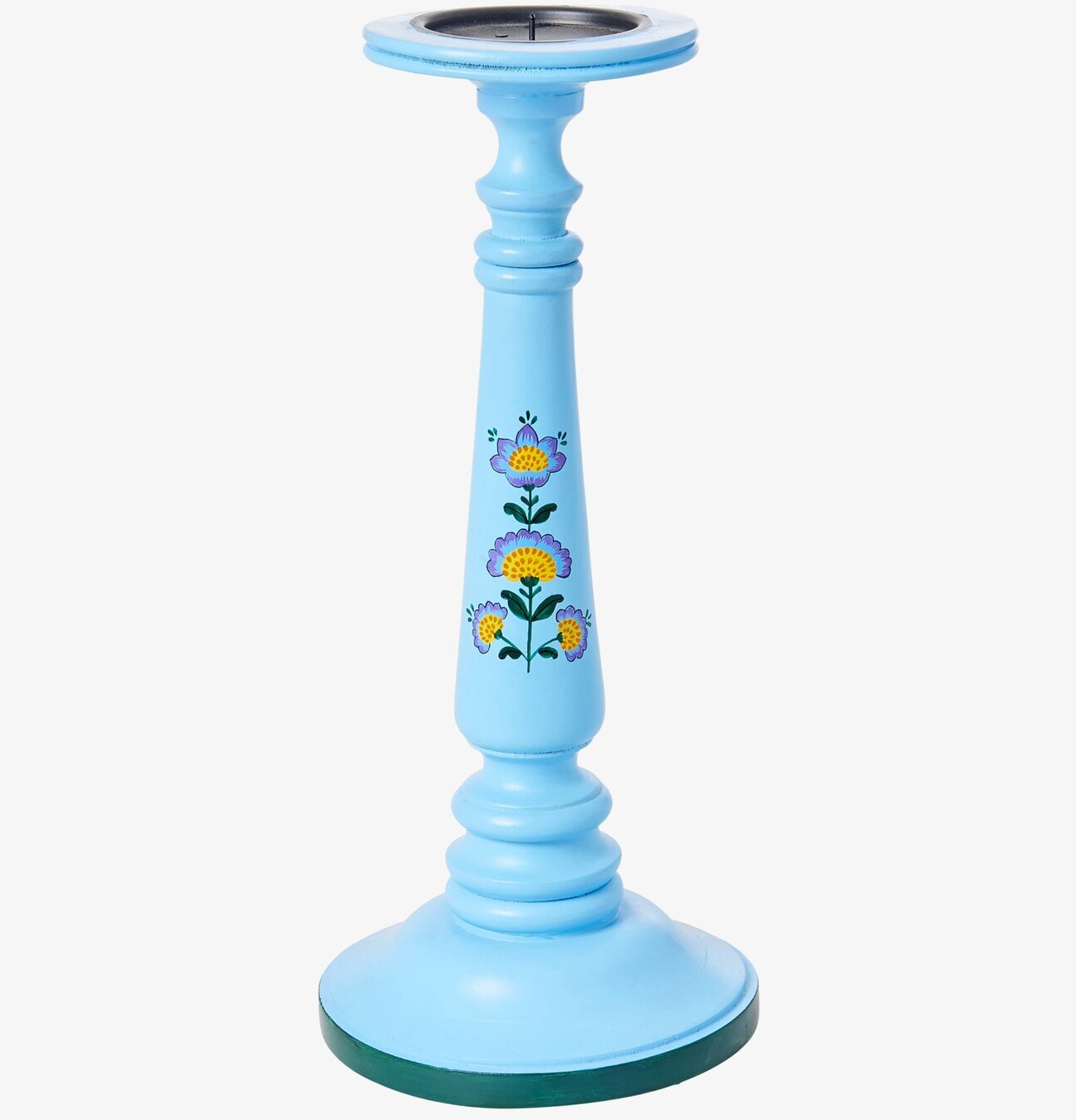 Träljusstake Blå Large från Rice med handmålad blomdekor