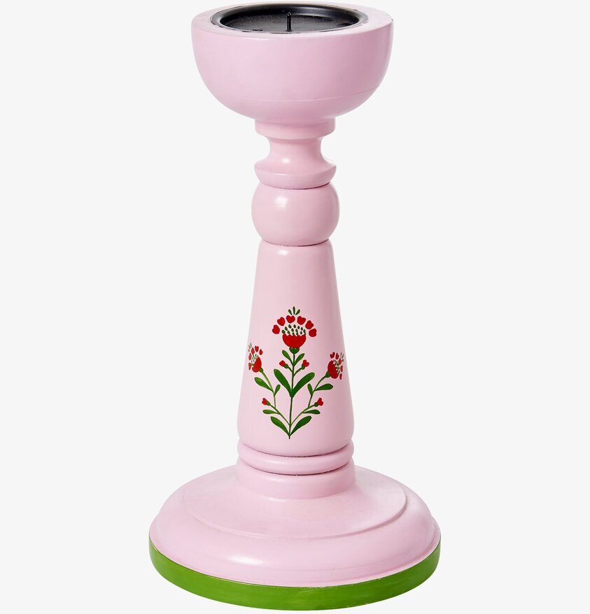 Träljusstake Rosa Medium från Rice med handmålade blommor