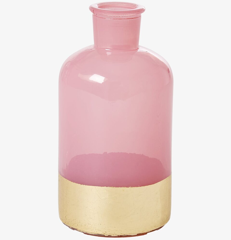 Glasvas Rosa Medium från Rice med gyllene bottenband