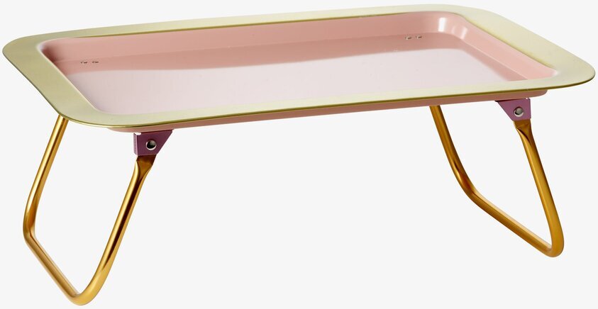 Sängbricka Rosa/Guld från Rice med rosa yta och guldiga ben