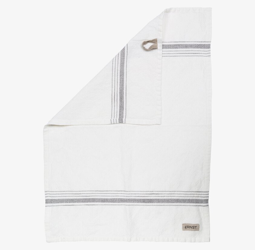 Kökshandduk Vit Med Grå Rand från Ernst, med hängare