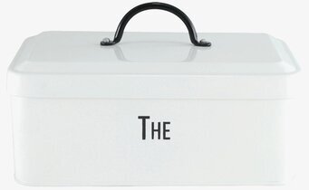 Bild av stilren vit teburk med svart text och handtag