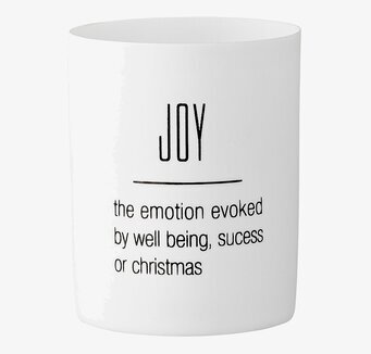 Ljuslykta JOY från Bloomingville i vitt porslin med text