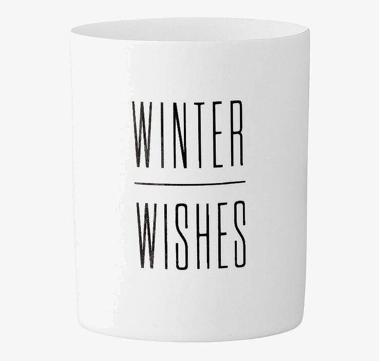 Ljuslykta Winter Wishes från Bloomingville i matt vitt glas