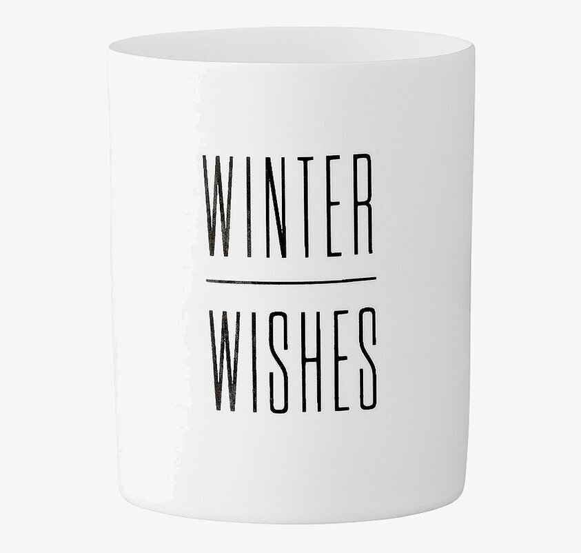 Ljuslykta Winter Wishes från Bloomingville i matt vitt glas