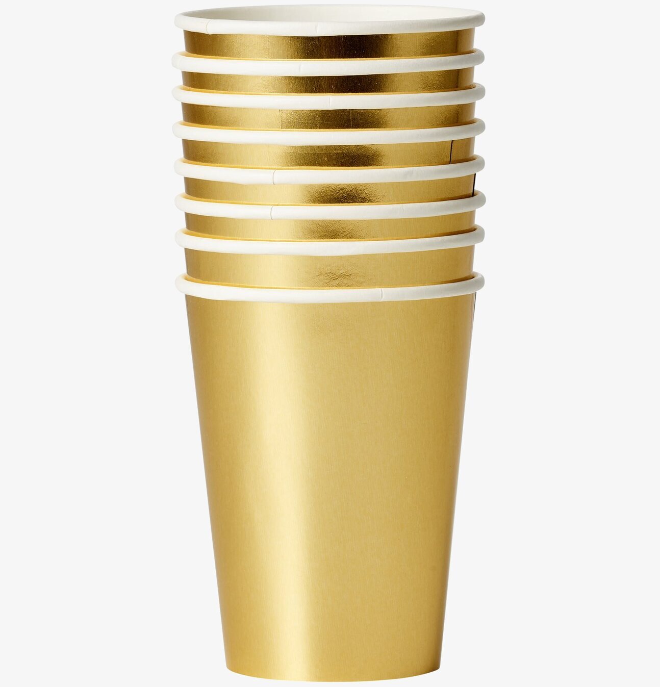 Pappersmuggar Guld från Rice, åtta staplade i glänsande guld