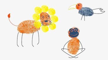 Fingertryck Safari från Worldwide co med djur skapade av barn