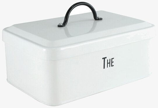 Plåtburk Svarte Petter Thé Stor från Strömshaga i vit plåt