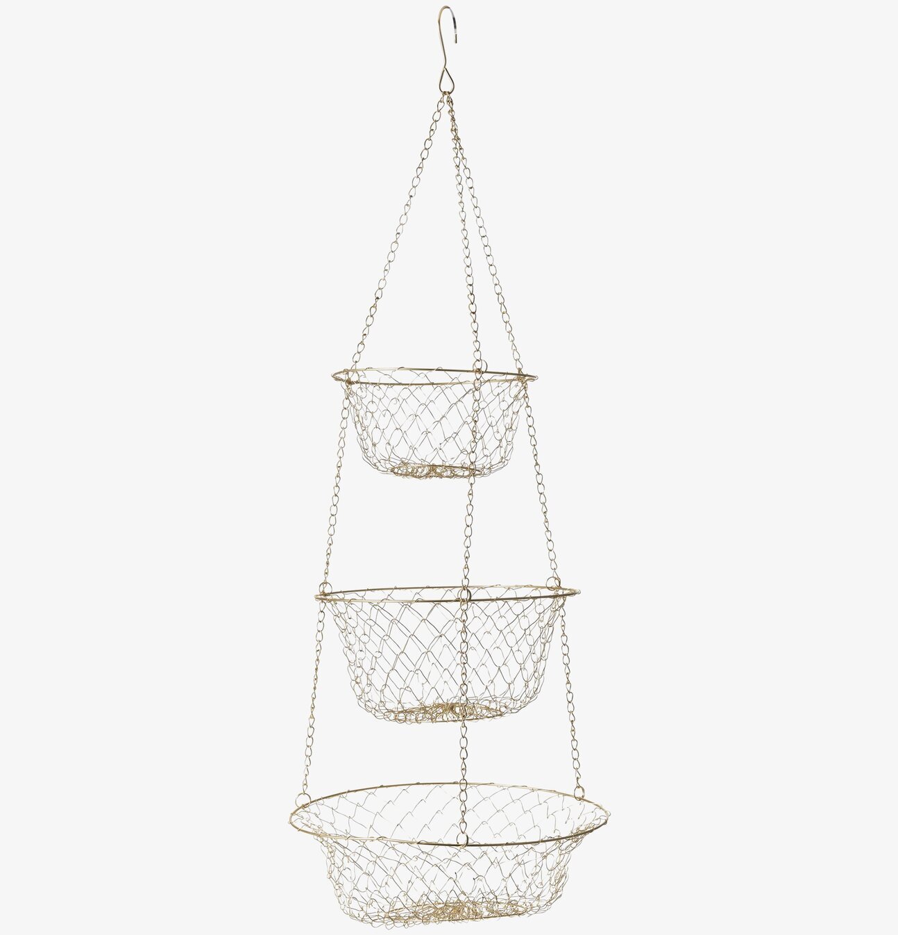 Hängande Korgar Guld från Rice, tre korgar i metalltråd