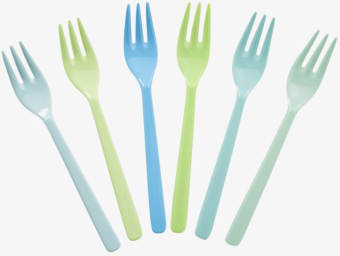 Tårtgaffel 6-Pack från Rice i pastellfärger på vit bakgrund