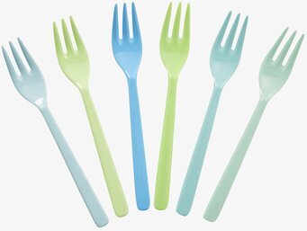 Tårtgaffel 6-Pack från Rice i pastellfärger på vit bakgrund