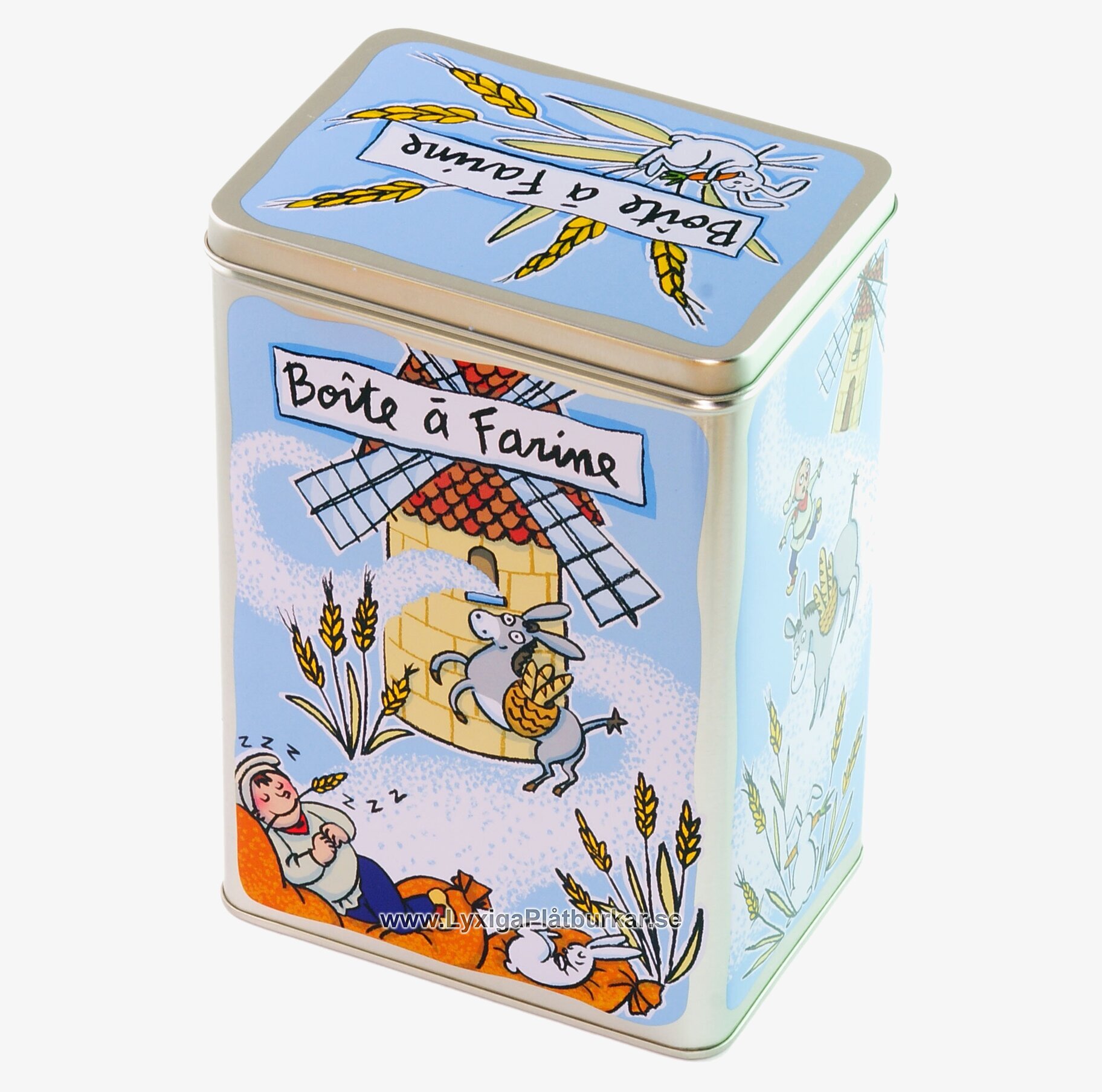 Plåtburk Mjöl ljusblå från Accoutrements med lantlig design