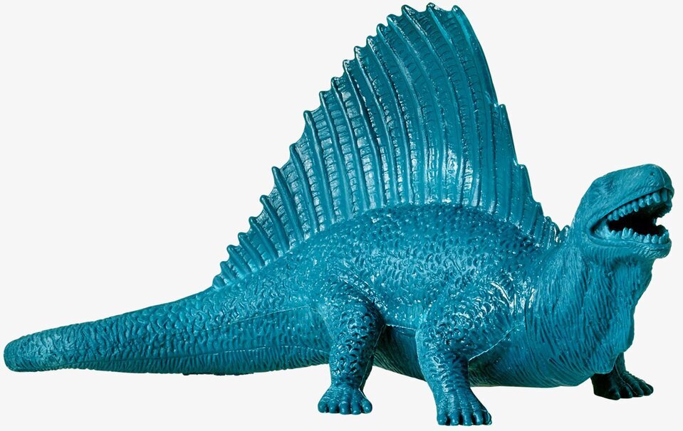 Dinosaurie från Rice i turkos med detaljerad ryggsegel