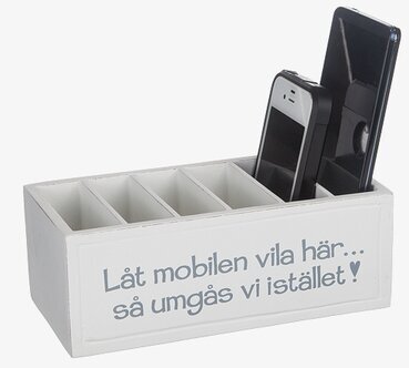 Låt Mobilen Vila från Different Design, vit trämobilhållare