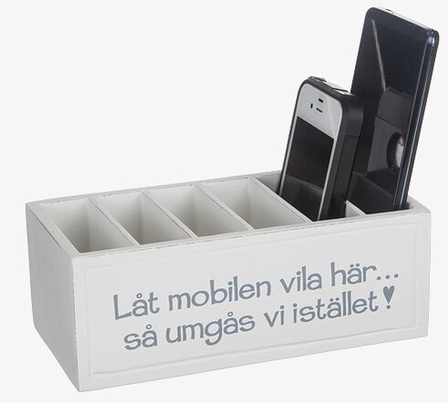 Låt Mobilen Vila från Different Design, vit trämobilhållare