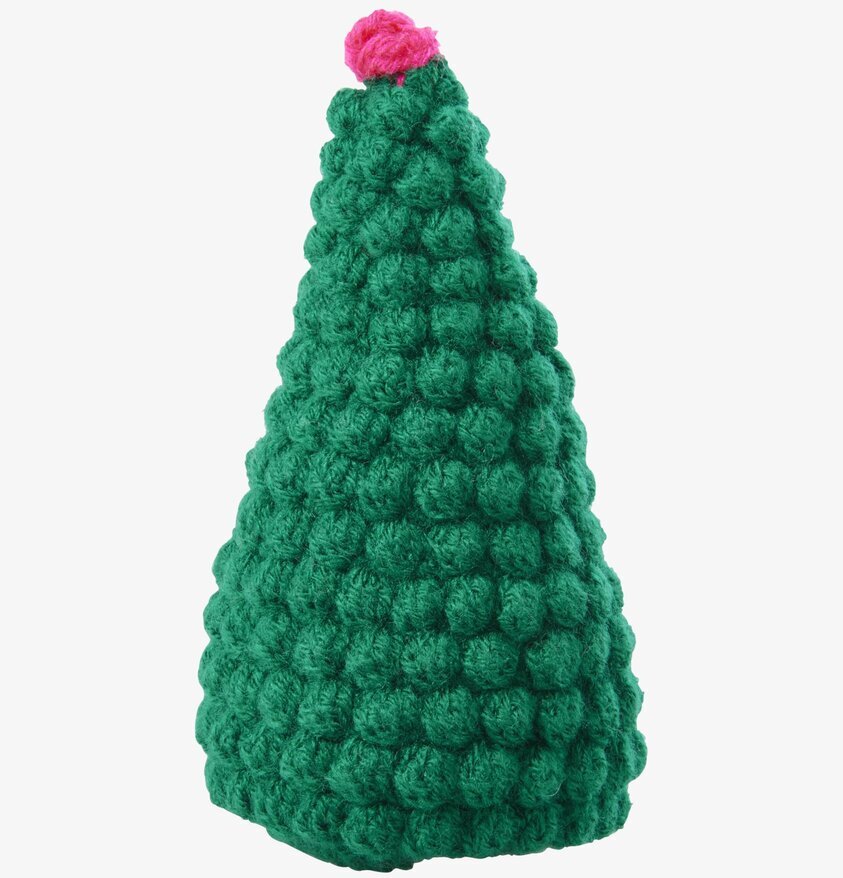 Virkad Julgran Grön från Rice med rosa tofs på toppen