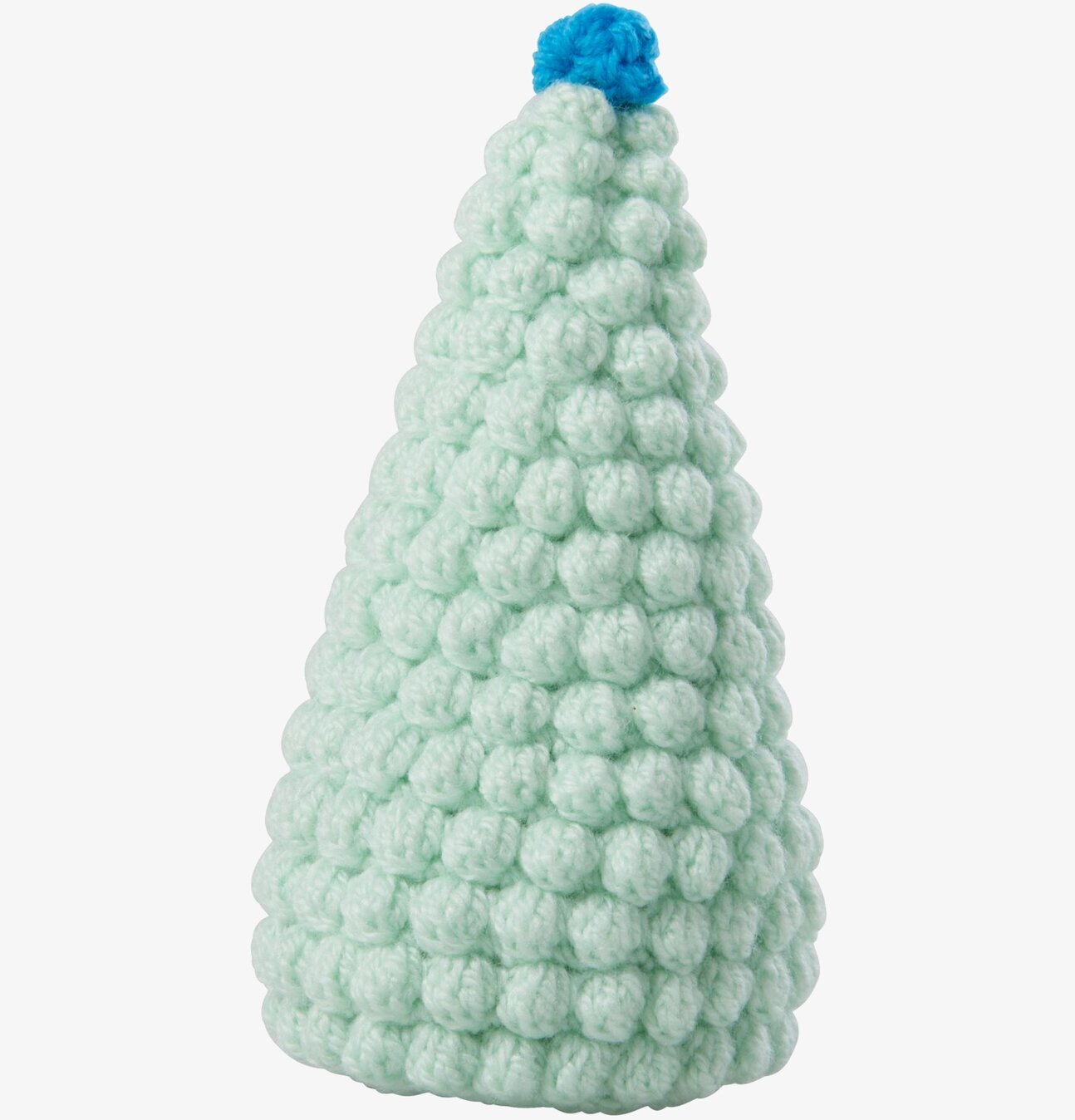 Virkad Julgran Mintgrön från Rice med blå topp på vit bakgrund