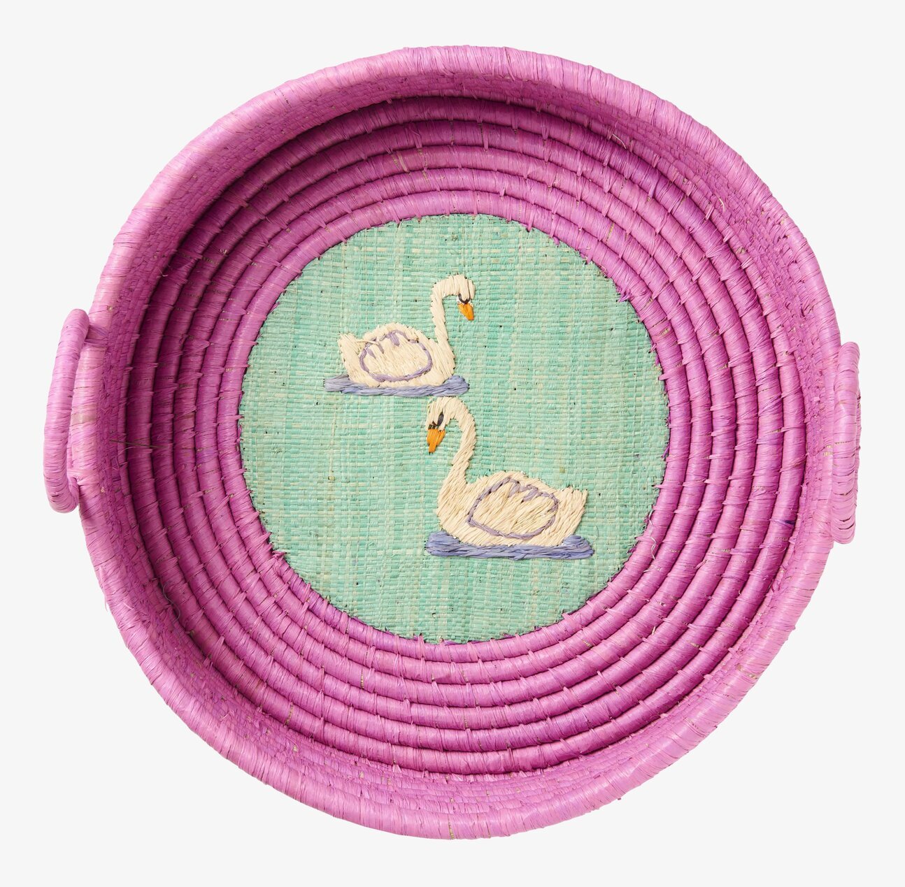 Rund Brödkorg Swan från Rice med lila väv och svandekor
